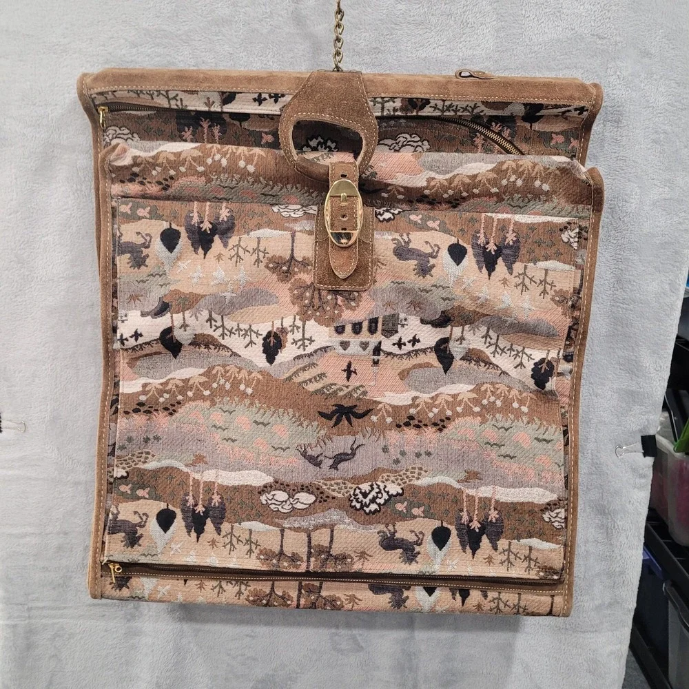 Vintage Garment Bag Embroidered Tapestry Woodsland Animals Scenes